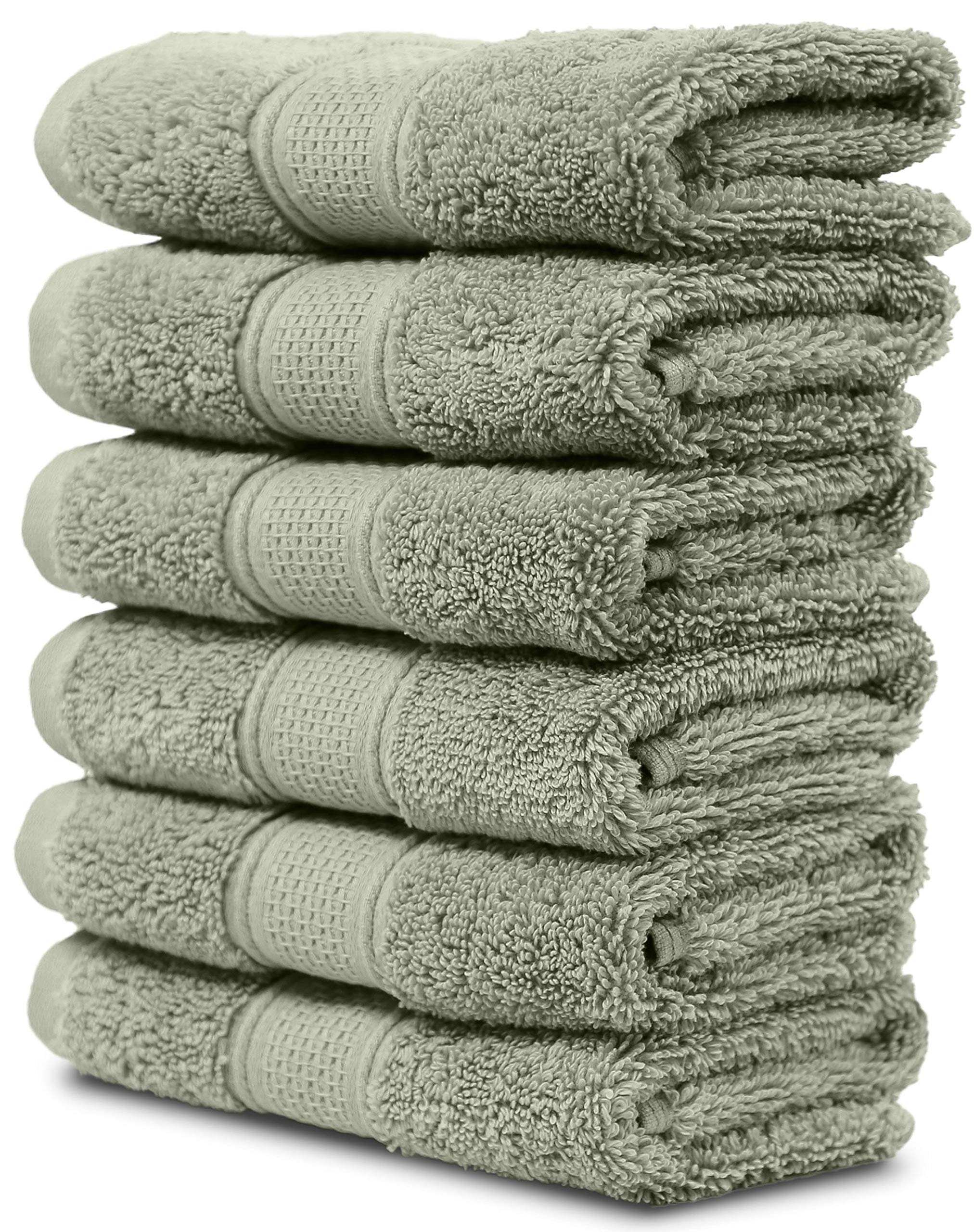 Book Cover Maura Luxurious Turkish Washcloth Set 6 Pack - Soft, Thick, Plush & Super Absorbent Premium Hotel & Spa Quality Oversized Cotton Face Towels. Enhance Your Bathroom - Sage Green Washcloth (6-Pack) Sage Green