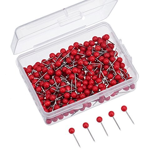 Book Cover Map Tacks Push Pins Small Size 300 Packs (Red, 1/8 Inch)