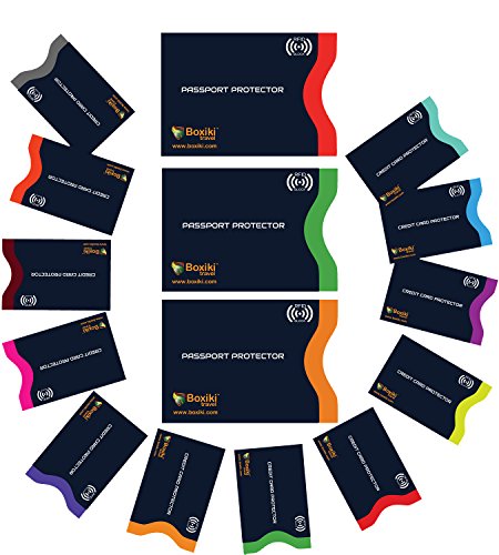 Book Cover Credit Card Protector - RFID Blocking Sleeves, Set of 15 with Color Coding | 12x Credit Card Holder + 3X Passport Protector | Ultimate Anti-Theft Pack (Navy Blue)
