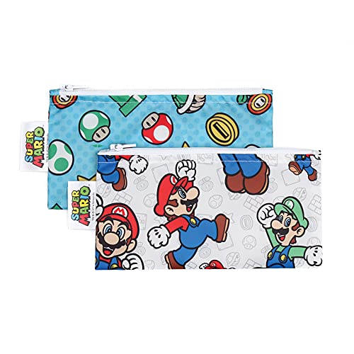 Book Cover Bumkins Snack Bags, Reusable Fabric, Washable, Food Safe, BPA Free - Nintendo Mario & Luigi (2-Pack)