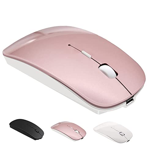 Book Cover Tsmine Rechargeable Bluetooth Mouse, Slim Silent Click Mice Wireless Bluetooth Mouse for Laptop, Notebook, MacBook Pro Air, Tablet, Mac, Windows/Android(Rose Gold)