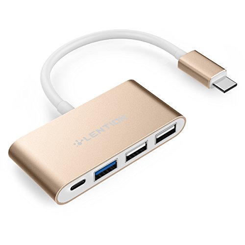 Book Cover LENTION 4-in-1 USB-C Hub with Type C, USB 3.0, USB 2.0 Compatible 2020-2016 MacBook Pro 13/15/16, New Mac Air/Surface, ChromeBook, More, Multiport Charging & Connecting Adapter (CB-C13, Gold)