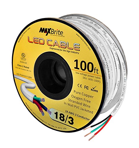 Book Cover 18AWG Low Voltage LED Cable 3 Conductor White Sleeve in-Wall Speaker Wire UL/cUL Class 2 (100 ft Reel)