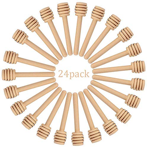 Book Cover Creative Hobbies® 24 Pack of Mini 3 Inch Wood Honey Dipper Sticks, Server for Honey Jar Dispense Drizzle Honey, Wedding Party Favors