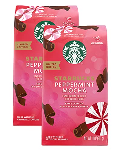 Book Cover Starbucks Limited Edition Ground Coffee, Peppermint Mocha Flavored Coffee, Limited Edition Holiday Coffee, No Artificial Flavors, 11-Ounce Bag (Pack of 2)