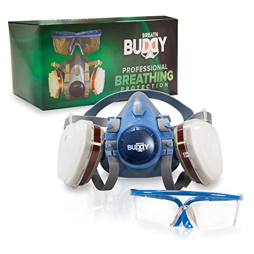 Book Cover Breath Buddy Respirator Mask (Plus Safety Glasses) Reusable Professional Breathing Protection Against Dust, Pollen, Pesticides, and Organic Vapors - Perfect for Painters and DIY Projects