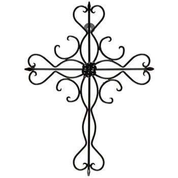 Book Cover Aunt Chris' Products - Sleek Iron Cross - Wall Mounted Decor - Small Flower In The Middle - Use Indoor Or Outdoor