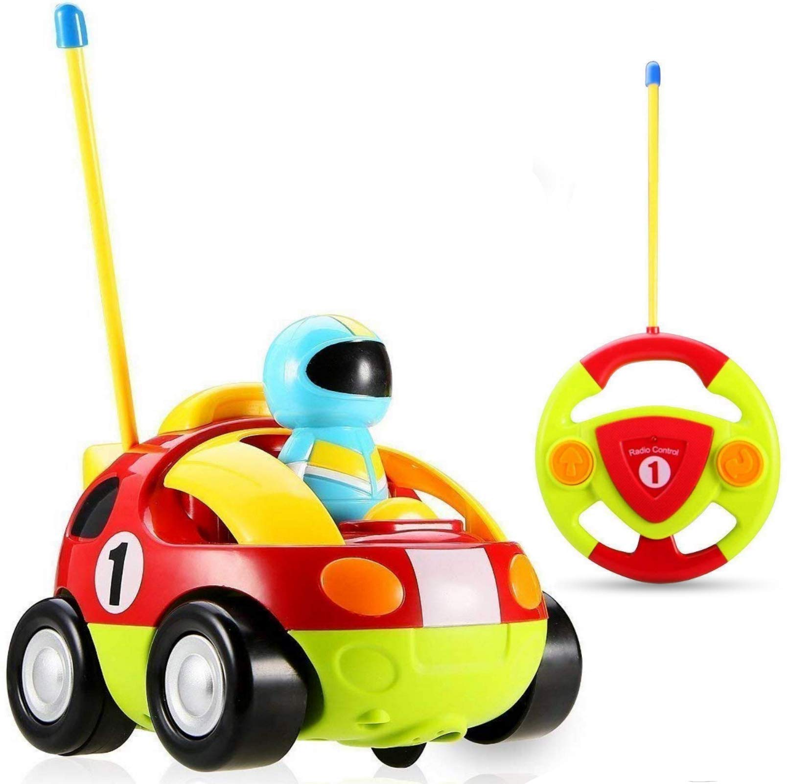 Book Cover Haktoys My First RC Cartoon Race Car with Music Button and Headlights Great Gift Racing Action Figure Radio Control Toy for Toddlers and Kids