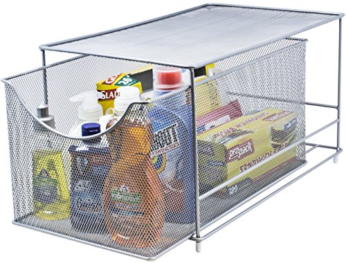 Book Cover Sorbus® Cabinet Organizer Drawer with Cover—Mesh Storage Organizer w/Pull Out Drawers—Stackable, Ideal for Countertop, Cabinet, Pantry, Under the Sink, Desktop and More (Silver Bottom Drawer)