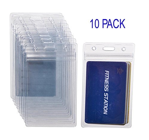 Book Cover KEYLION 10 Heavy Duty ID Card Badge Holder Clear Vertical Vinyl PVC with Waterproof Type Resealable Zip, Plastic Single Layer Thickness 0.4mm Thicker 60% Than Standard 0.25mm