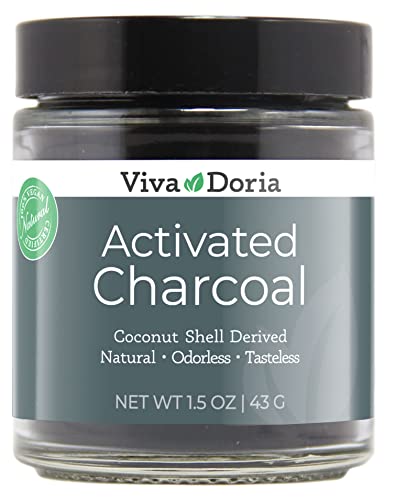 Book Cover Viva Doria Virgin Activated Charcoal Powder, Coconut Shell Derived, Food Grade, 1.5 Oz Glass Jar