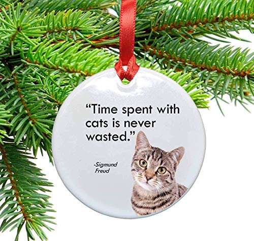 Book Cover Freud and Cats Quote Ceramic Christmas Ornament. Time Spent with Cats is Never Wasted