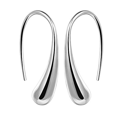 Book Cover NABTYJC Fashion Classic Sterling Silver Thread Drop Earrings,Teardrop Back Earrings (White/1 Pair)
