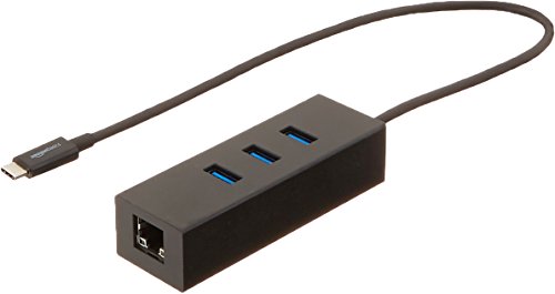 Book Cover Amazon Basics USB 3.1 Type-C to 3 Port USB Hub with Ethernet Adapter - Black