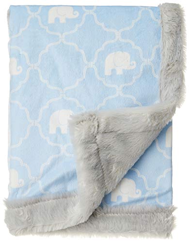 Book Cover Hudson Baby Unisex Baby Plush Blanket with Furry Binding and Back, Elephant, One Size