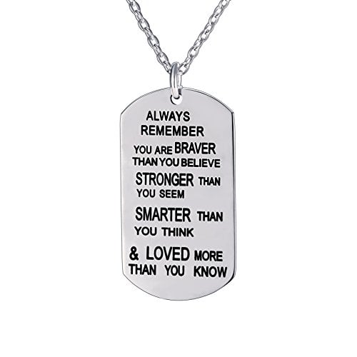 Book Cover lauhonmin Always Remember You Are Braver/Stronger/Smarter Than You Think Pendant Necklace Family Friend Gift Unisex(Made of Stainless steel)