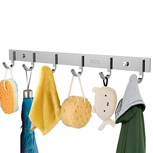 Book Cover OUNONA Wall Coat Rack Coat Hooks Wall Mounted Stainless Steel Hook Rack for Clothes (6 Hooks)
