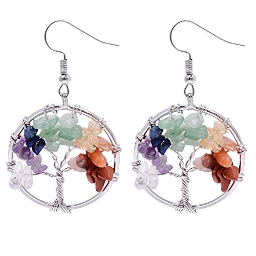 Book Cover Sedmart Tree of life Drop Amethyst Rose Crystal Earrings Gemstone Chakra Jewelry Best Gifts