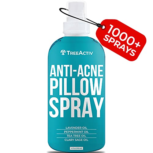 Book Cover TreeActiv Anti-Acne Pillow Spray, Refreshing Blanket, Fabric, Linen Sheets, & Pillow Mist for Pimple Prevention, Travel Pillow Spray with Lavender & Tea Tree Oils for Deep Sleep, 1000 Sprays