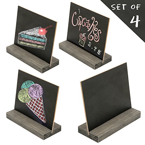 Book Cover MyGift 5 X 6 Inch Mini Tabletop Chalkboard Signs with Vintage Style Wood Base Stands, Set of 4
