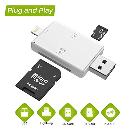 Book Cover SD Card Reader, 2 in 1 Camera Adapter with Lightning and USB Connector for SD Card and TF Card, Compatible with iPhone iPad iOS Laptop PC, Plug and Play