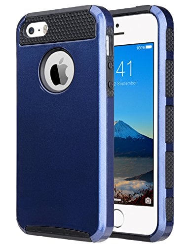 Book Cover ULAK iPhone 5S Case, iPhone SE Case Slim Fit Dual Layer Hybrid Hard PC + TPU Protective Case Cover for Apple iPhone 5/5S/SE (Dark Blue+Black)