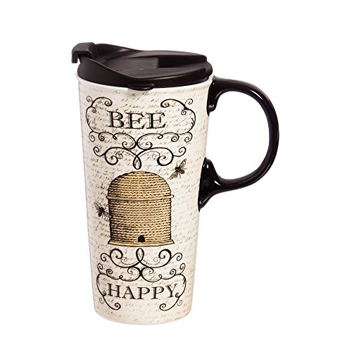 Book Cover Bee Happy 17 OZ Ceramic Cup - 4 x 5 x 7 Inches