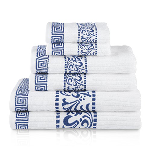 Book Cover Superior Athens 100% Cotton, Soft, Extremely Absorbent, Beautiful 6 Piece Towel Set, Navy Blue