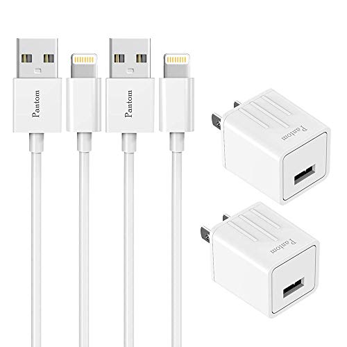 Book Cover Pantom 2-Pack Wall Charger Plugs with 2-Pack 5-Feet Cables Charge Sync Compatible with iPhone 12/12 Pro/12 Mini/11/11 ProXr/Xs/Xs Max/8/8 Plus/7/7 Plus/6s/6s Plus/5se/5c/5 and iPads (White)