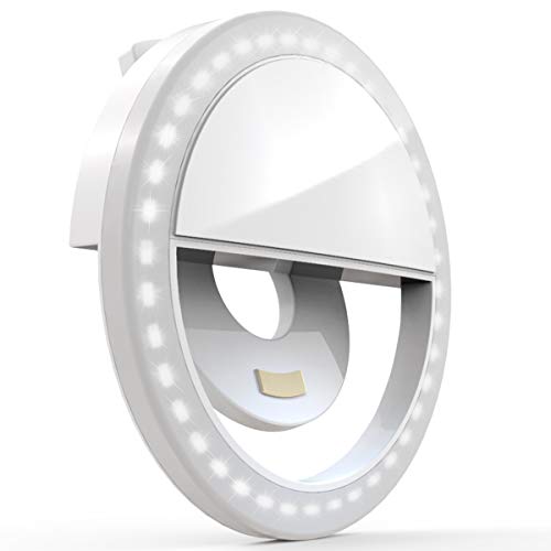 Book Cover Auxiwa Clip on Selfie Ring Light [Rechargeable Battery] with 36 LED for Smart Phone Camera Round Shape, White