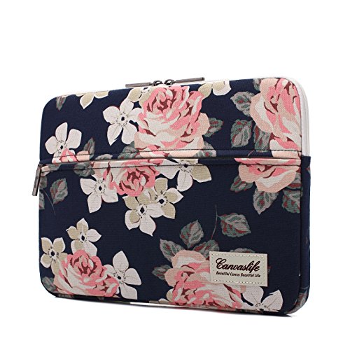 Book Cover canvaslife White Rose Pattern 13 inch Canvas Laptop Sleeve with Pocket 13 inch 13.3 inch Laptop case 13 case 13 Sleeve