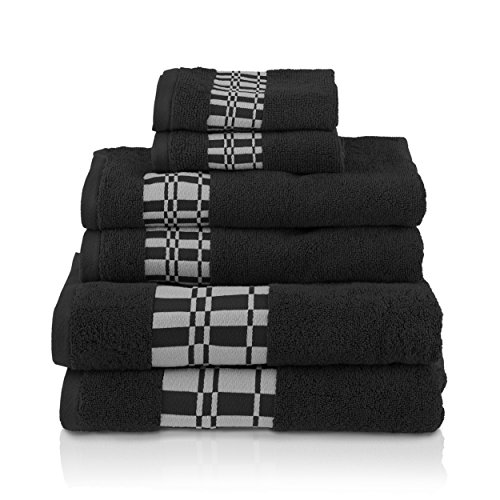 Book Cover Superior Larissa 100% Cotton, Soft, Extremely Absorbent, Beautiful 6 Piece Towel Set, Black