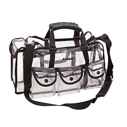 Book Cover Kemier Clear Travel Makeup Bag with 6 External Pockets,Cosmetic Organizer Case with Shoulder Strap,Large