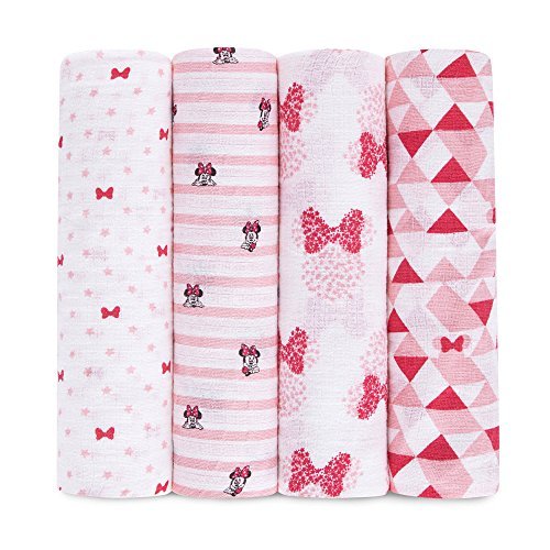 Book Cover aden by aden + anais Disney Swaddle Blanket | Muslin Blankets for Girls & Boys | Baby Receiving Swaddles | Ideal Newborn Gifts, Unisex Infant Shower Items, Wearable Swaddling Set, Graphic Minnie