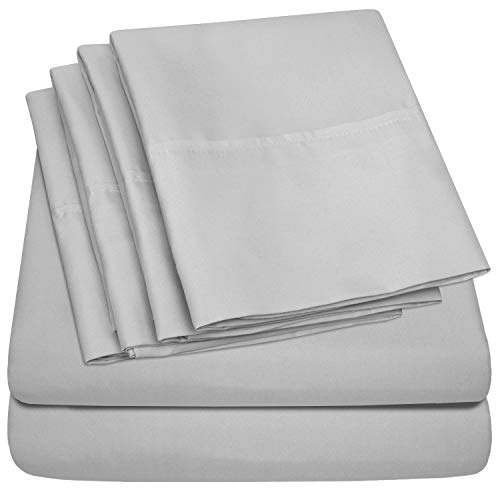 Book Cover Sweet Home Collection Cal King Size Bed Sheets - 6 Piece 1500 Thread Count Fine Brushed Microfiber Deep Pocket Set - EXTRA PILLOW CASES, VALUE, California, Silver