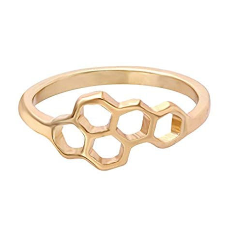 Book Cover MANZHEN Fashion Finger Rings Gold Delicate Geometric Honeycomb Bee Hive Ring for Girls