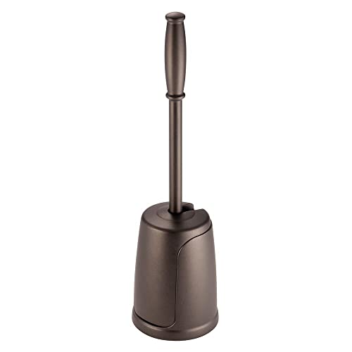 Book Cover mDesign Compact Plastic Freestanding Toilet Bowl Brush and Holder for Bathroom Storage and Organization - Flip-Open, Space Saving, Sturdy, Deep Cleaning, Covered Brush - Bronze