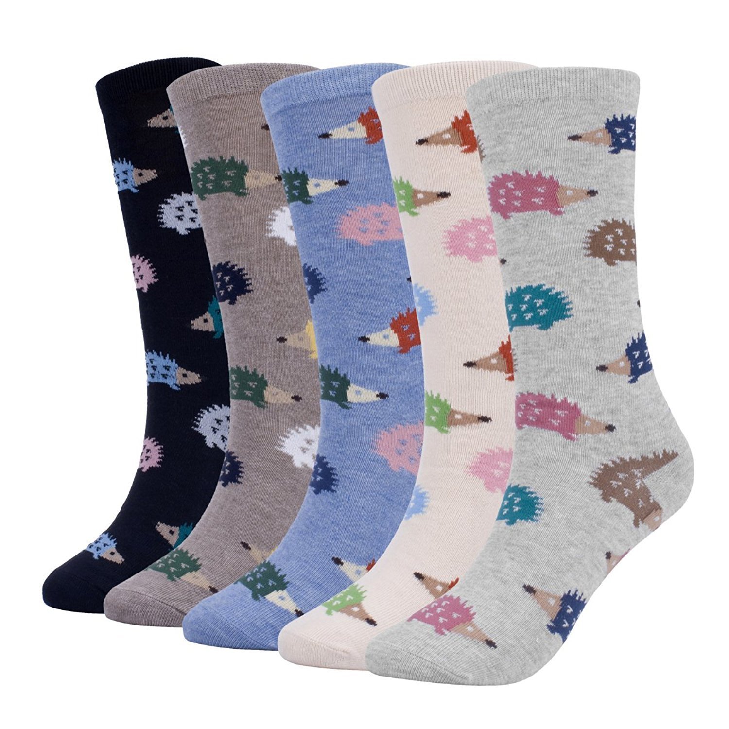 Book Cover Haley Clothes Hedgehog Pattern Socks Cotton Cute Colorful Animal Pattern Taller Crew Socks For Women (5 Pairs)