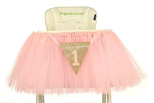 Book Cover Originals Group 1st Birthday Baby Pink Tutu Skirt for High Chair Decoration for Party Supplies