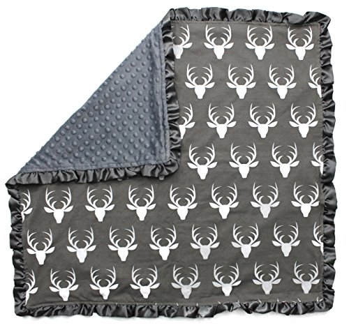 Book Cover Dear Baby Gear Baby Blankets, Antlers on Grey, Grey Minky, 32 Inches by 32 Inches