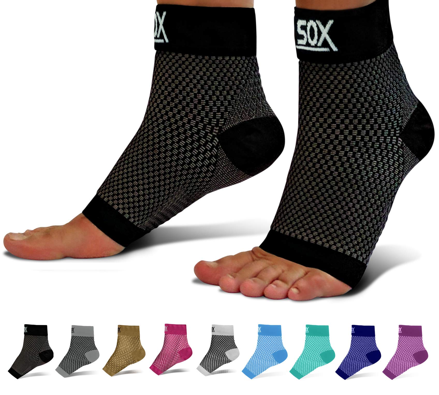 Book Cover SB SOX Plantar Fasciitis Relief Socks (1 Pair) for Women & Men - Best Compression Sleeves for All Day Wear with Foot/Arch Support for Pain Relief (Black, Medium) Black Medium