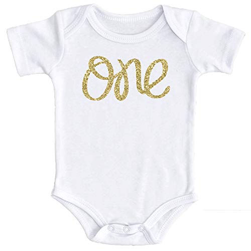 Book Cover Olive Loves Apple Baby Girls First Birthday Bodysuit Sparkly Gold One Girls 1st Birthday Outfit,White Bodysuit,12 18 short sleeve