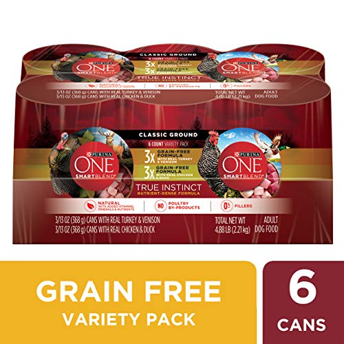 Book Cover Purina ONE Grain Free, Natural Pate Wet Dog Food Variety Pack, SmartBlend True Instinct - (6) 13 oz. Cans