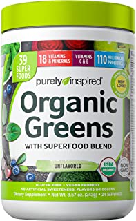 Book Cover Greens Powder Smoothie Mix | Purely Inspired Organic Greens Powder Superfood | Super Greens Powder Organic | Fruit + Veggie Superfood Powder | Green Smoothie Powder, 24 Servings (Package May Vary)