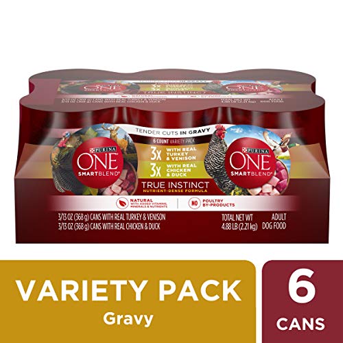 Book Cover Purina ONE Natural Gravy Wet Dog Food Variety Pack, SmartBlend True Instinct Tender Cuts - (6) 13 oz. Cans