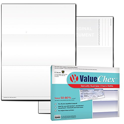 Book Cover ValueChex UV Secure Check Paper- Blank Check Stock - Business Check On Top, Canvas, 55 Count