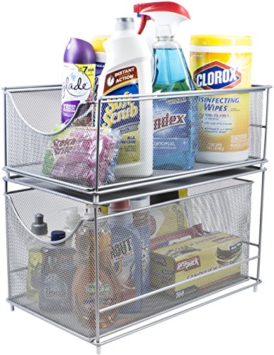 Book Cover Sorbus Cabinet Organizer Set -Mesh Storage Organizer with Pull Out Drawers-Ideal for Countertop, Cabinet, Pantry, Under the Sink, Desktop and More (Silver Two-Piece Set)