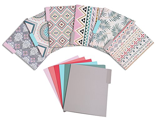Book Cover Decorative File Folders - 12-Count Colored File Folders Letter Size, 1/3-Cut Tabs, Includes 6 Cute Bohemian Tribal Design and 6 Solid Colors, Office Supplies File Filing Organizers, 9.5 x 11.5 Inches
