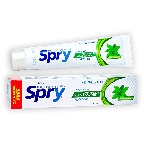 Book Cover Spry Xylitol Toothpaste 5oz, Fluoride Free Toothpaste Adult and Kids, Teeth Whitening Toothpaste with Xylitol, Natural Breath Freshening, Mouth Moisturizing Ingredients, Spearmint (Pack of 1)