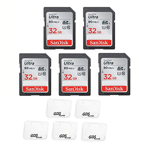 Book Cover SanDisk 5x Genuine Ultra 32GB Class 10 SDHC Flash Memory Card Up To 80MB/s Memory Card (SDSDUNC-032G-GN6IN) with slim memory card case (5 PCS)